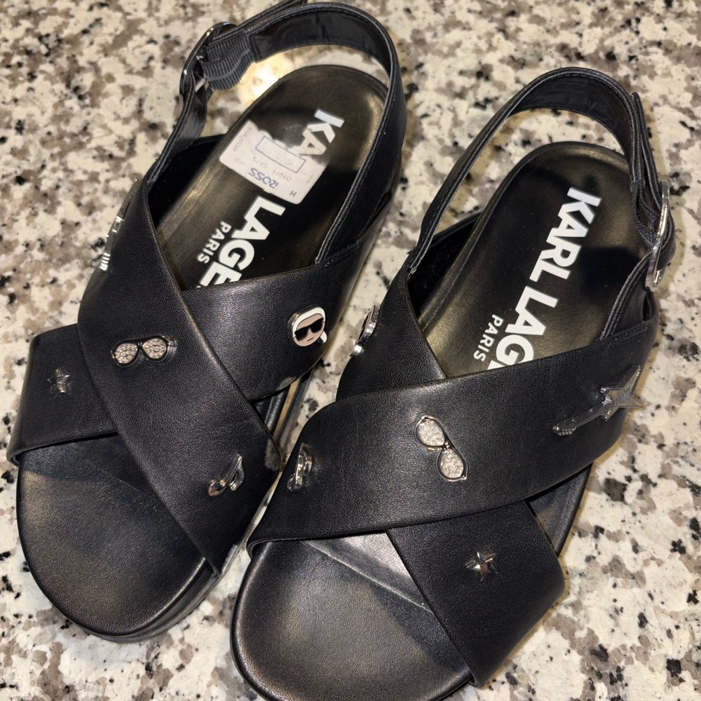 Karl Lagerfeld Black Embellished Sandals